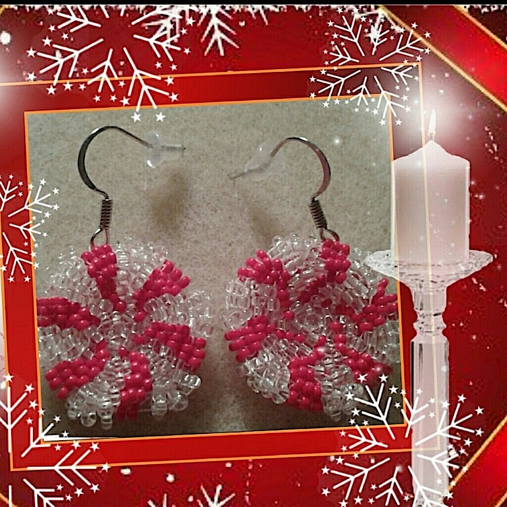 "Peppermint candy" reversible beaded earrings